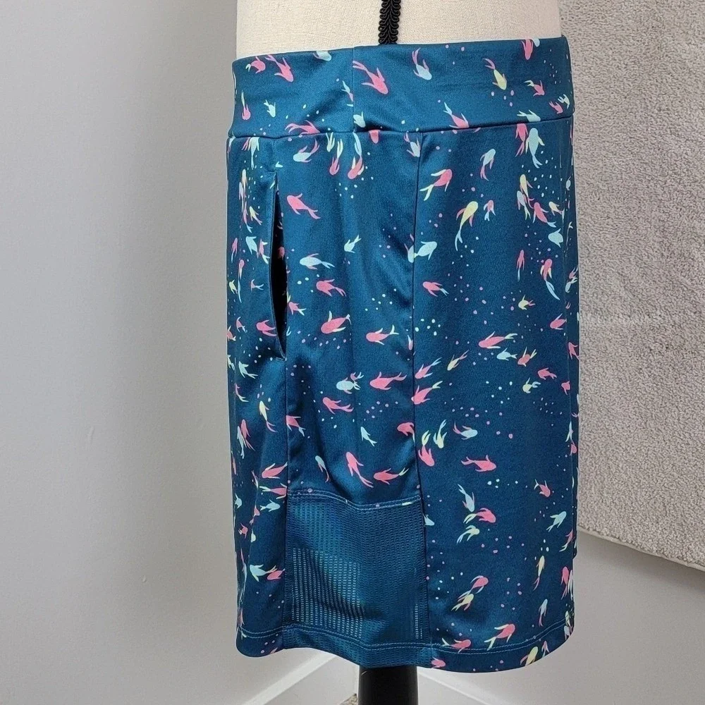 PGA‎ Tour Golf Skort L Large Blue Koi Fish Print Coastal Athletic Tennis Skirt